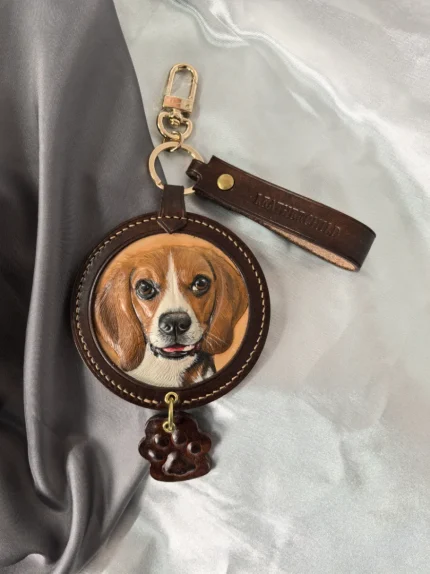 Leathernasi Handcrafted Italian Veg-Tanned Leather Pet Keychain - Gifts & Decorations【1833】 (custom-made 28-35 days)Artist: Mr Chen
