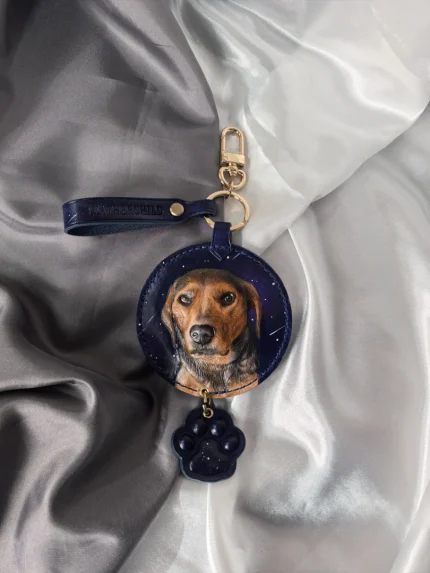 Leathernasi Handcrafted Italian Veg-Tanned Leather Pet Bag Charm & Keychain - Gifts & Decorations | Oil Painting Background (Custom-made 28-35 Days)Artist: Ms.kuli